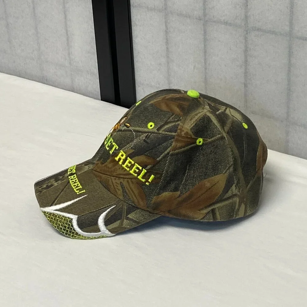 KYS Design Get Reel Embroider Fishing Cap Camouflage Leaf Pattern Baseball Hat